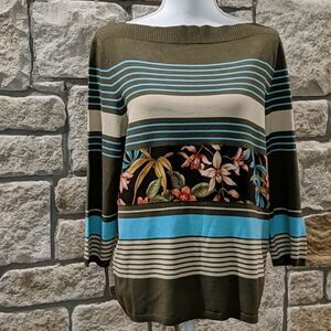 Judith Hart Collection blouse stripe & floral size medium elbow sleeve flowers